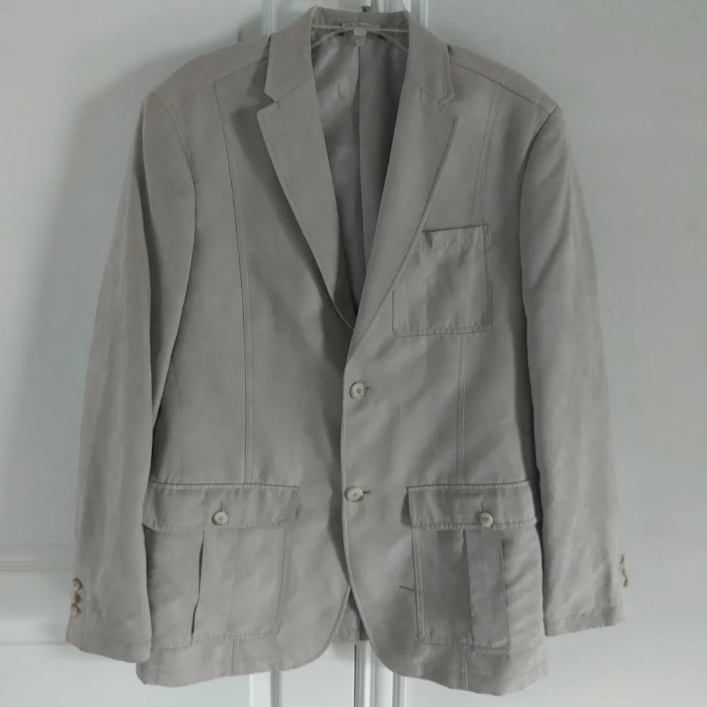 PERRY ELLIS Classic Fit Beige Linen Sport Coat Blazer Jacket Size 42R